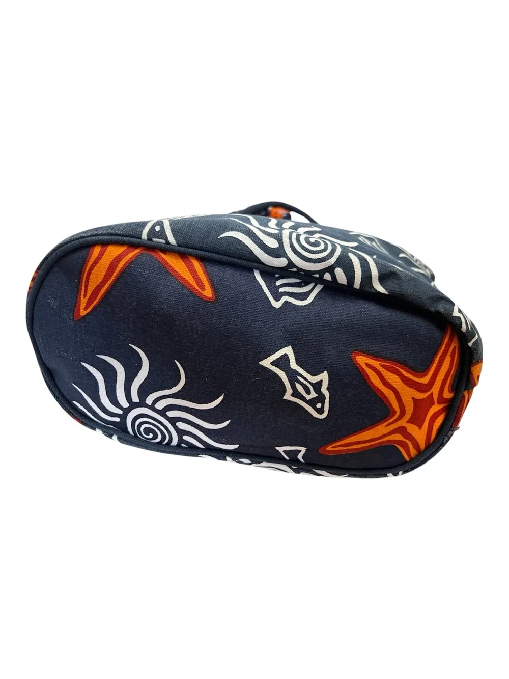 Sun N Sand Navy Beach Tote with Orange Starfish and White Shell Print